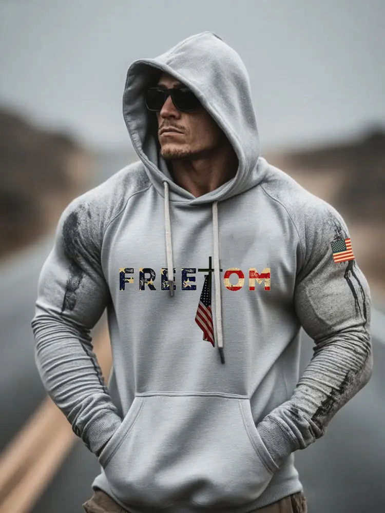 Men’s Freedom Printed Casual Hoodie Light Gray / S