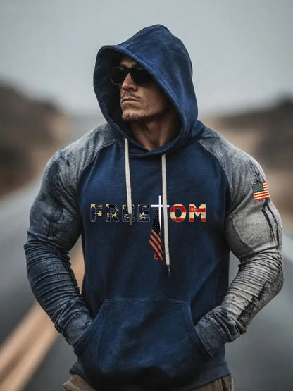 Men’s Freedom Printed Casual Hoodie Navy Blue / S