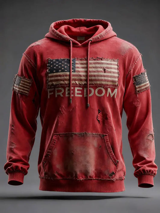 Men’s Freedom Printed Casual Hoodie Red / S