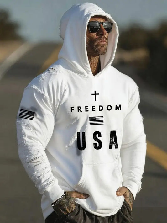 Men’s Freedom Printed Casual Hoodie White / S