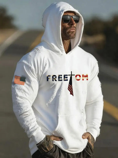 Men’s Freedom Printed Casual Hoodie White / S