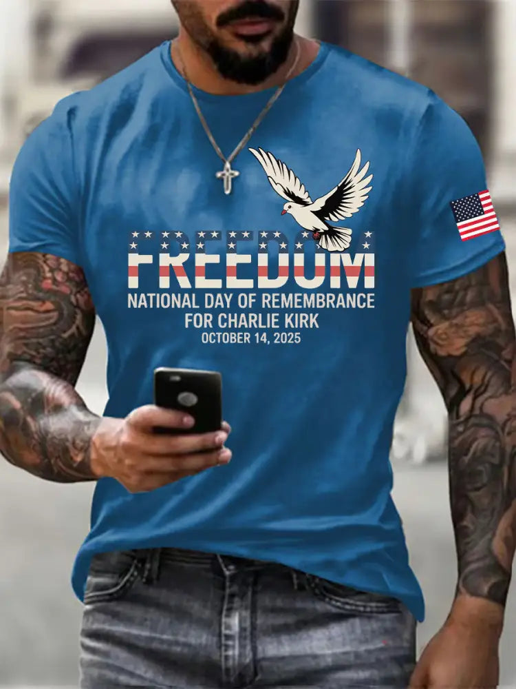 Men’s Freedom Printed Casual T-shirt Blue / S