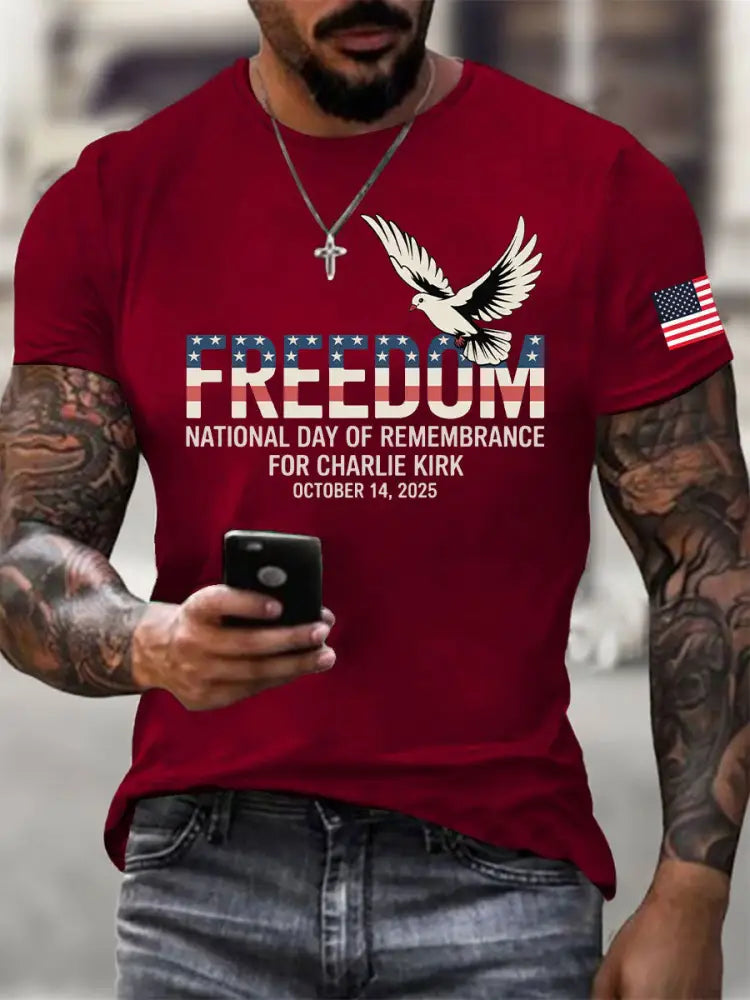 Men’s Freedom Printed Casual T-shirt Deep Red / S