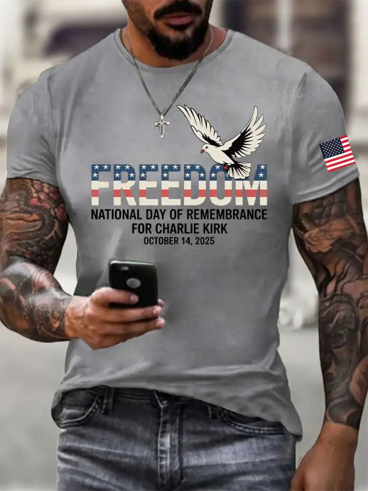 Men’s Freedom Printed Casual T-shirt Light Gray / S