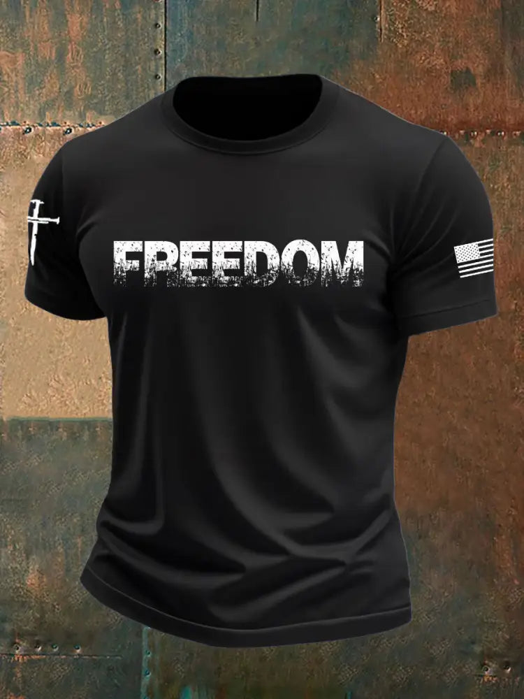 Men’s Freedom Printed imitation cotton short-sleeved T-shirt Black / S