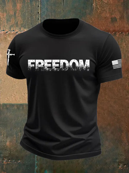 Men’s Freedom Printed imitation cotton short-sleeved T-shirt Black / S
