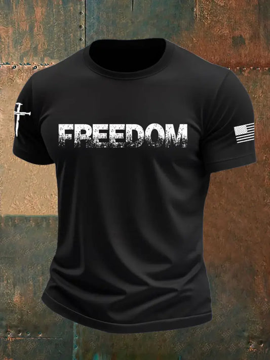 Men’s Freedom Printed imitation cotton short-sleeved T-shirt Black / S