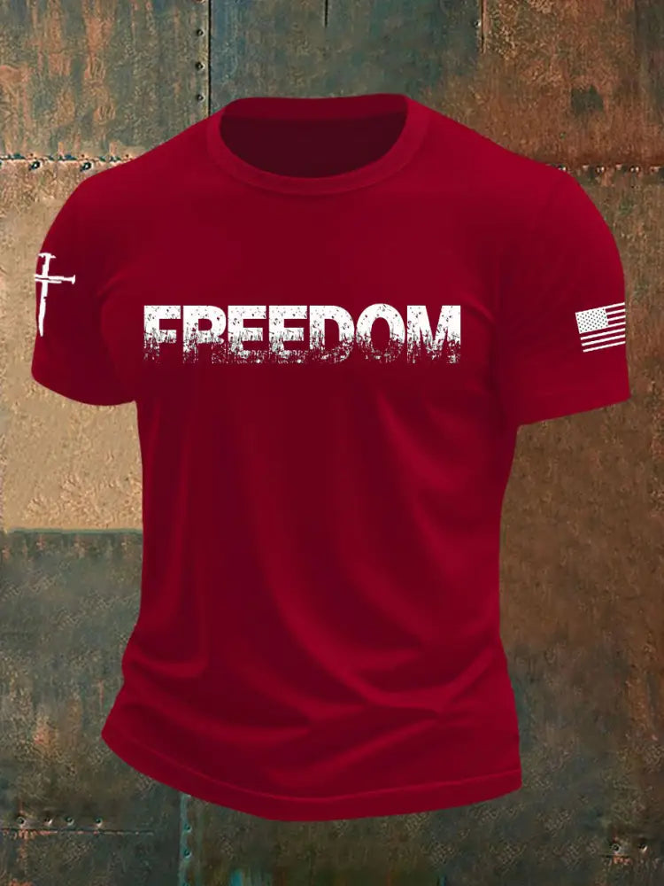 Men’s Freedom Printed imitation cotton short-sleeved T-shirt Deep Red / S