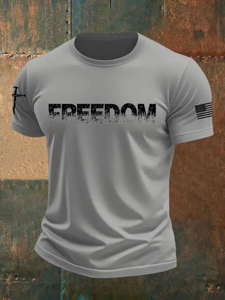 Men’s Freedom Printed imitation cotton short-sleeved T-shirt Light Gray / S