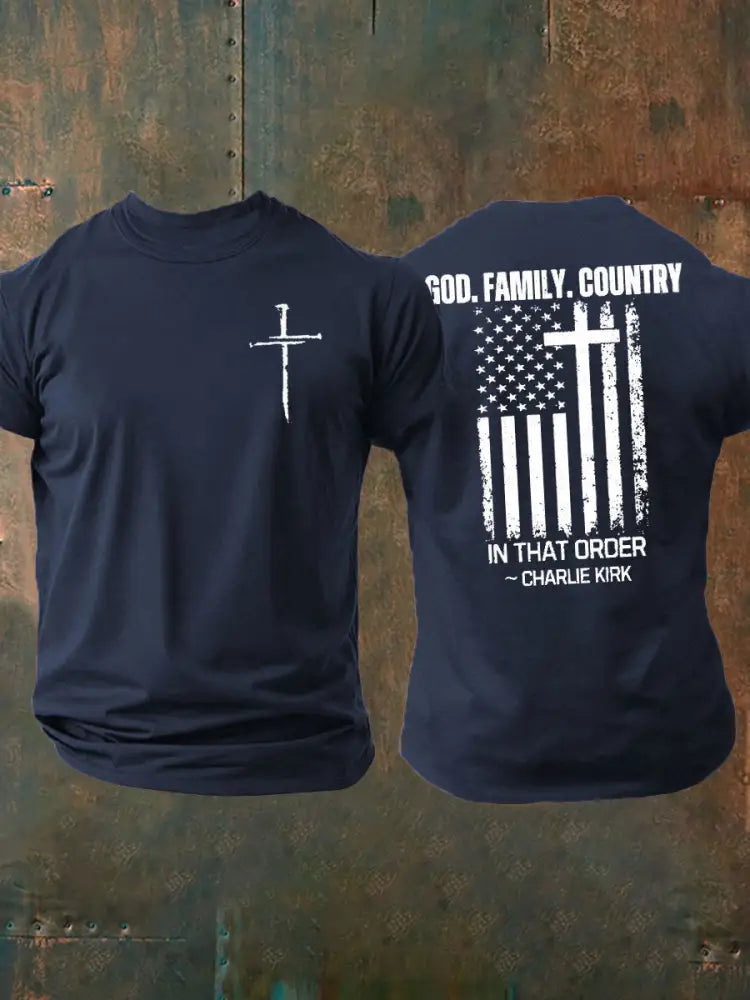 Men’s Freedom Printed imitation cotton short-sleeved T-shirt Navy Blue / S