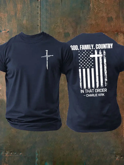 Men’s Freedom Printed imitation cotton short-sleeved T-shirt Navy Blue / S