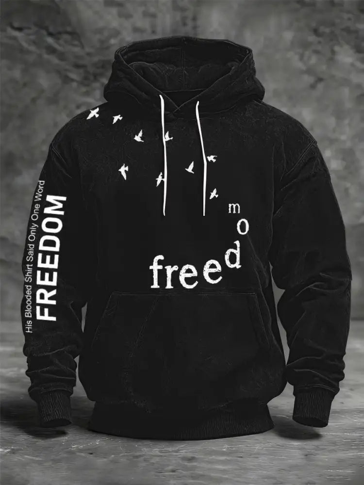 Men’s Freedom Printed Oversized Drop-Shoulder Hoodie with Pockets Black / S