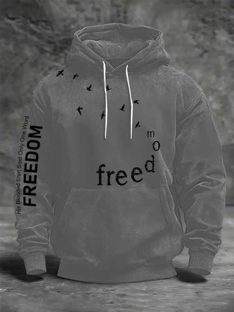 Men’s Freedom Printed Oversized Drop-Shoulder Hoodie with Pockets Gray / S