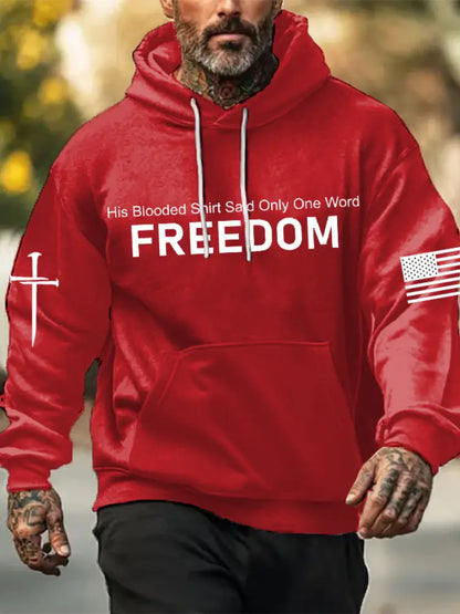 Men’s Freedom Printed Oversized Drop-Shoulder Hoodie with Pockets Red / S