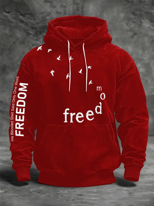 Men’s Freedom Printed Oversized Drop-Shoulder Hoodie with Pockets Red / S