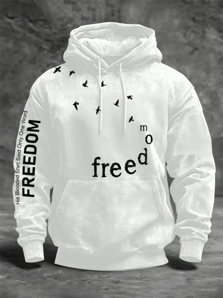 Men’s Freedom Printed Oversized Drop-Shoulder Hoodie with Pockets White / S