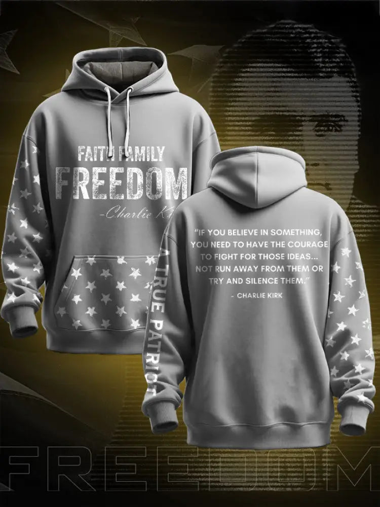 Men’s Freedom True Patriot Charlie Printed Hoodie Light Gray / S