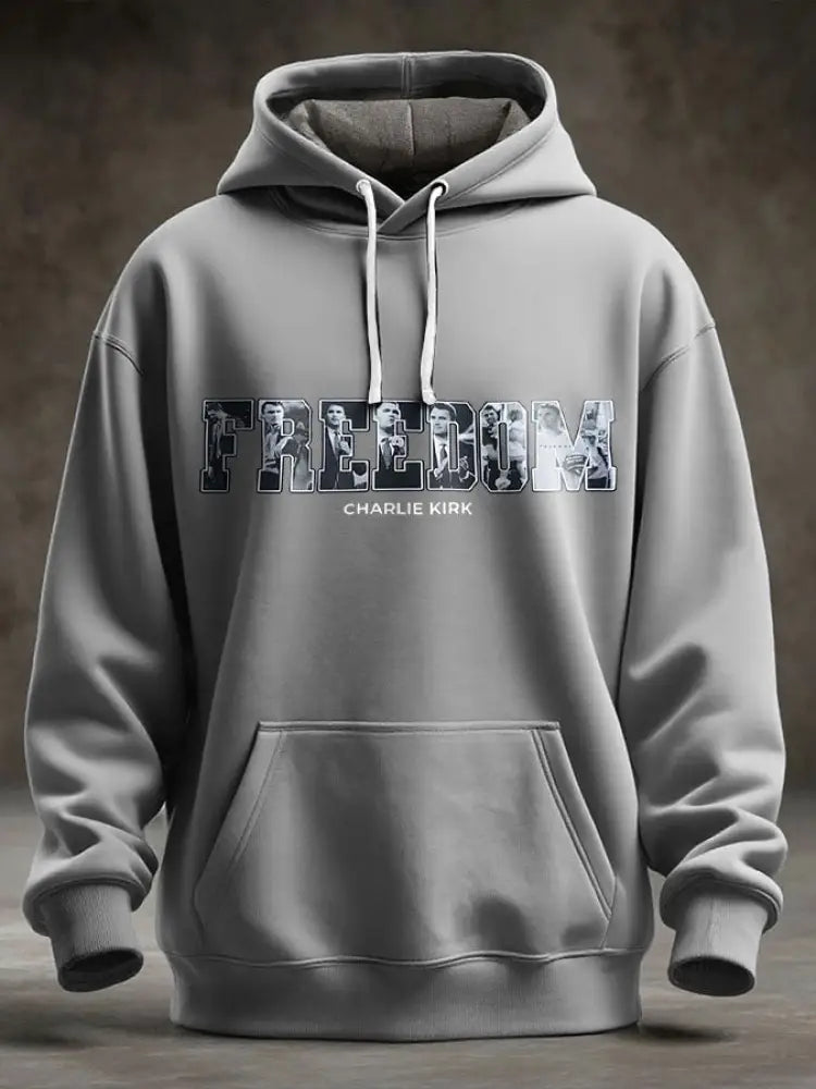 Men’s Freedom True Patriot Memorial Printed Hoodie Light Gray / S