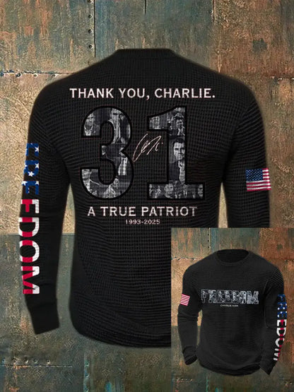 Men’s Freedom True Patriot Memorial Printed Waffle Long Sleeve T-Shirt Black / S