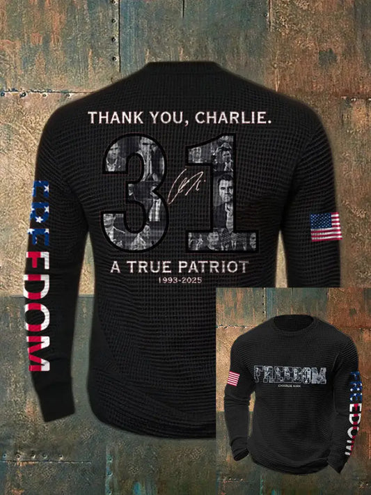 Men’s Freedom True Patriot Memorial Printed Waffle Long Sleeve T-Shirt Black / S