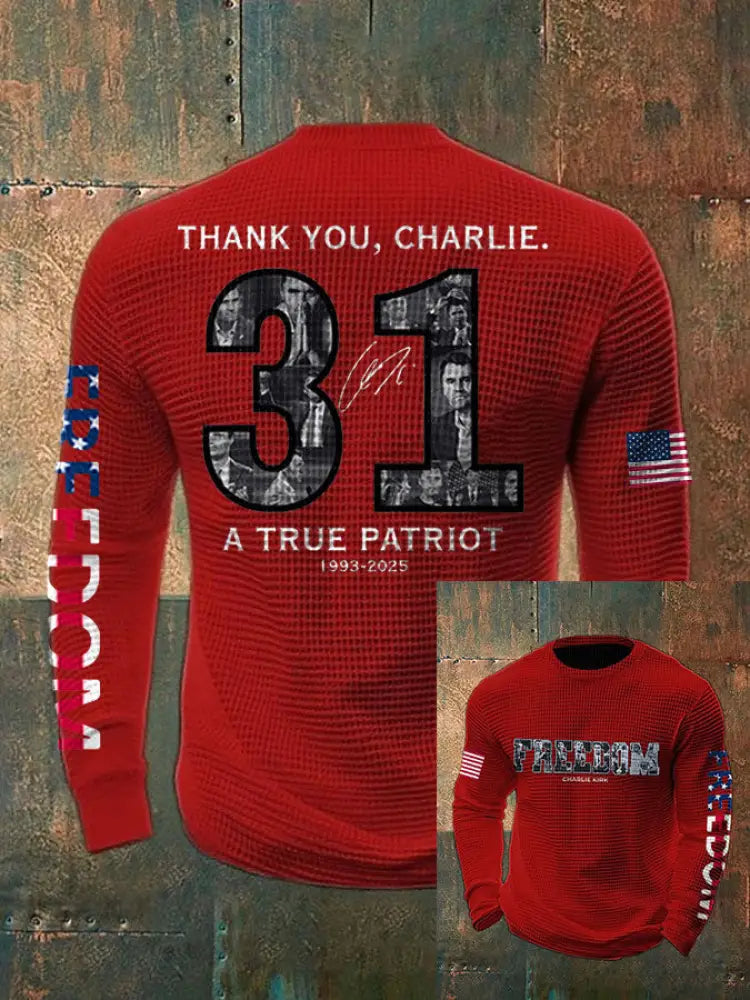 Men’s Freedom True Patriot Memorial Printed Waffle Long Sleeve T-Shirt Red / S