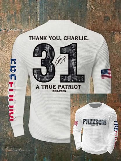 Men’s Freedom True Patriot Memorial Printed Waffle Long Sleeve T-Shirt White / S