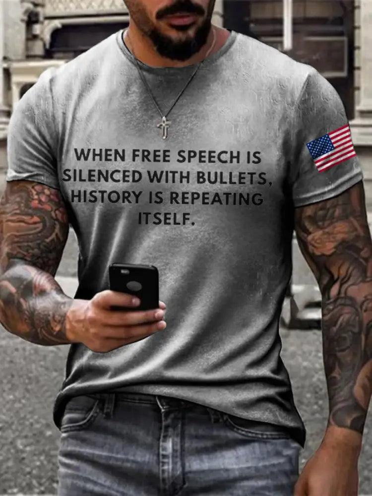 Men’s Freedom True Patriot Printed T-shirt Light Gray / S