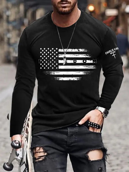 Men’s Freedom USA Flag Print Long Sleeve T-Shirt Black / S