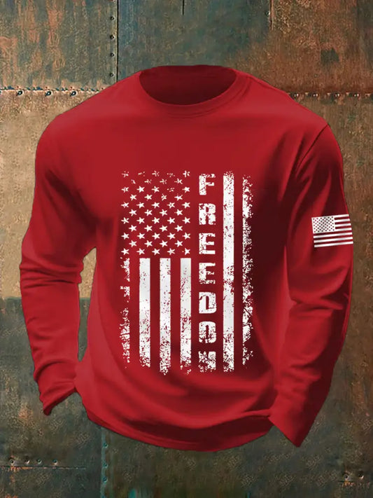 Men’s Freedom USA Flag Print Long-Sleeve T-Shirt Red / S