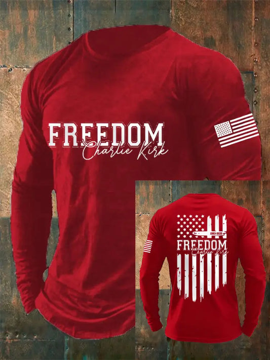 Men’s Freedom USA Flag Print Long-Sleeve T-Shirt Red / S