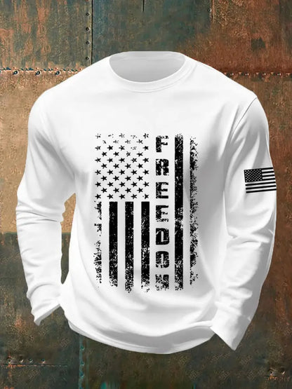 Men’s Freedom USA Flag Print Long-Sleeve T-Shirt White / S