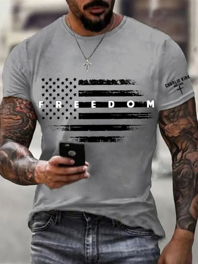 Men’s Freedom USA Flag Print Tee Light Gray / S