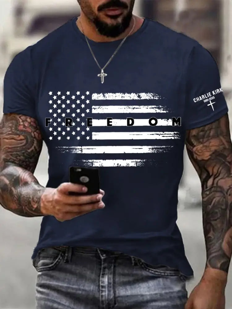Men’s Freedom USA Flag Print Tee Navy Blue / S
