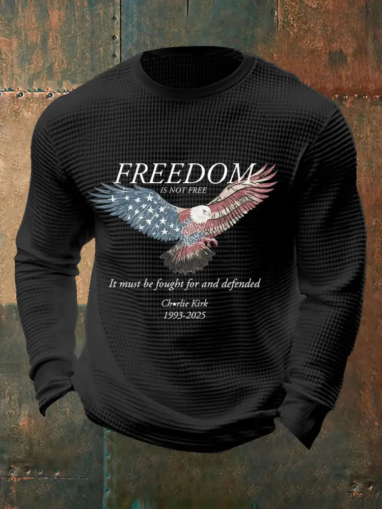 Men’s Freedom Waffle Print Casual T-Shirt Black / S
