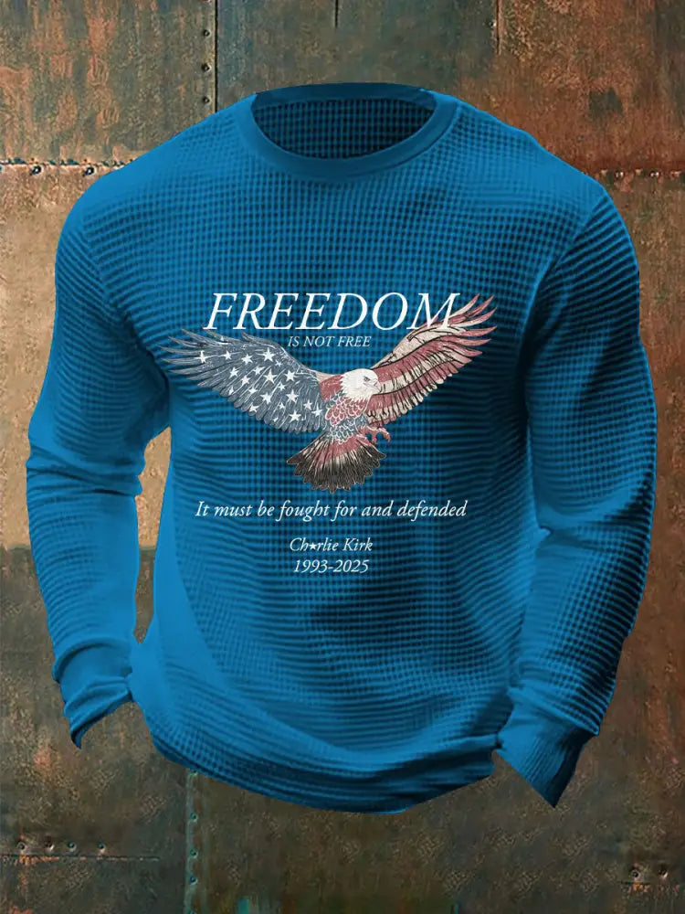 Men’s Freedom Waffle Print Casual T-Shirt Blue / S