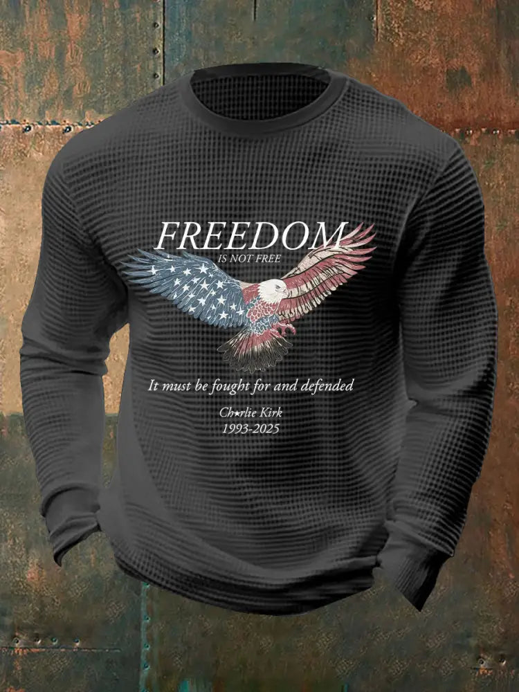 Men’s Freedom Waffle Print Casual T-Shirt Dark Gray / S