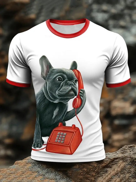 Men’s French Bulldog on the Phone Printed T-shirts White / S