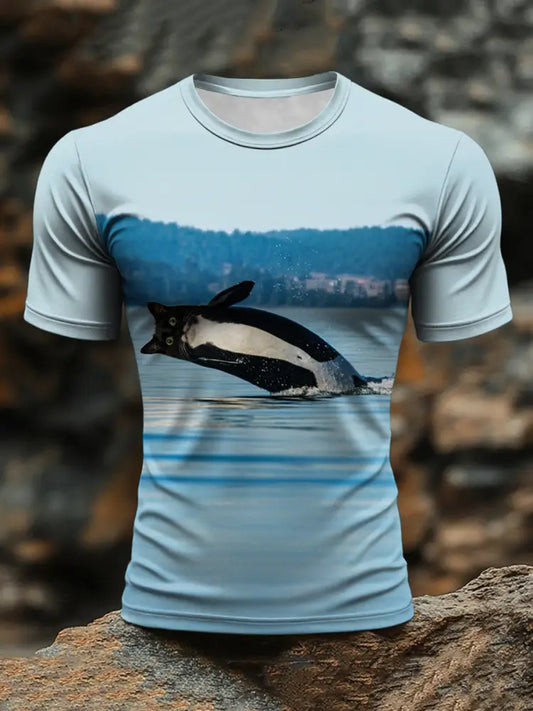 Men’s Funny Cat Print Casual T-Shirt As picture / S