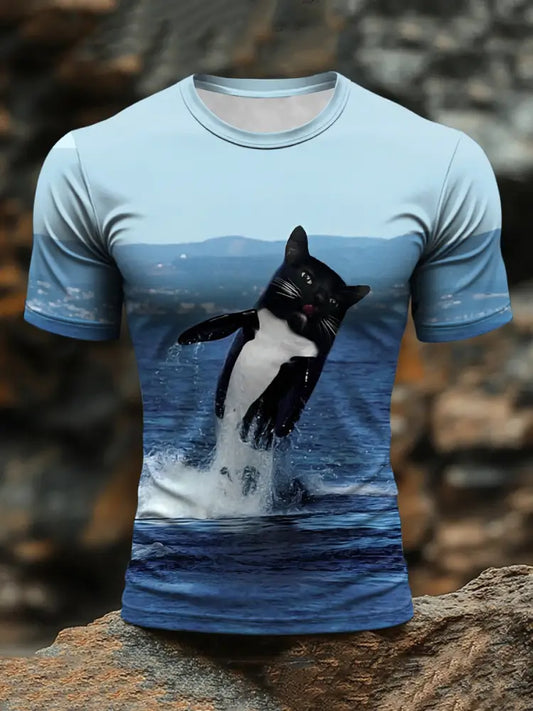 Men’s Funny Cat Print Casual T-Shirt As picture / S