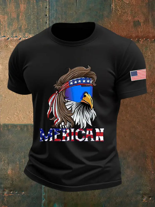 Men’s Funny Fourth of July Funny Eagle Short Sleeve T-shirt Black / S