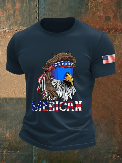 Men’s Funny Fourth of July Funny Eagle Short Sleeve T-shirt Navy Blue / S