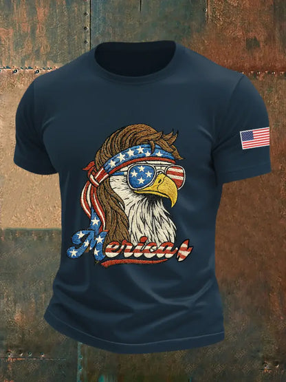 Men’s Funny Fourth of July Funny Eagle Short Sleeve T-shirt Navy Blue / S
