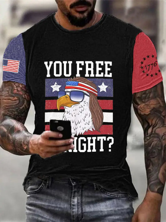 Men’s Funny Fourth of July Funny Eagle You Free Tonight Short Sleeve T-shirt Black / S