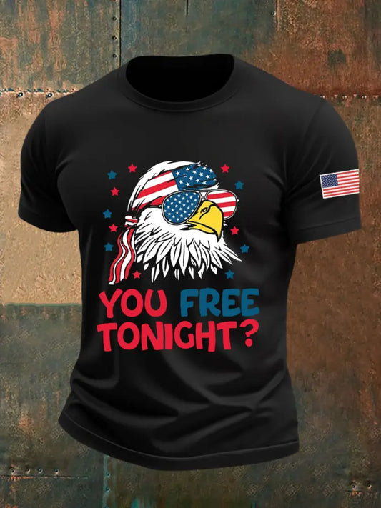 Men’s Funny Fourth of July Funny Eagle You Free Tonight Short Sleeve T-shirt Black / S
