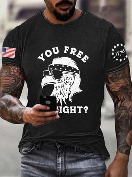 Men’s Funny Fourth of July Funny Eagle You Free Tonight Short Sleeve T-shirt Black / S