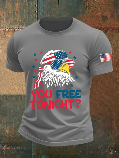 Men’s Funny Fourth of July Funny Eagle You Free Tonight Short Sleeve T-shirt Light Gray / S