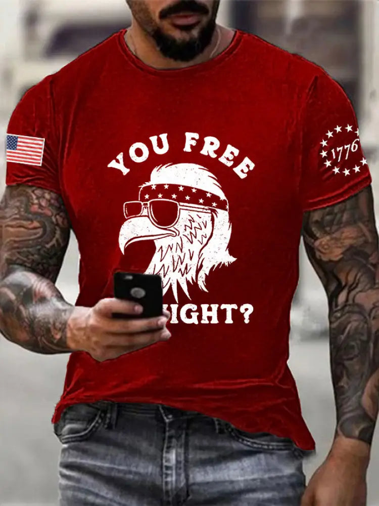 Men’s Funny Fourth of July Funny Eagle You Free Tonight Short Sleeve T-shirt Red / S