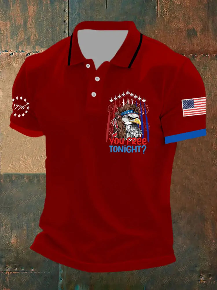 Men’s Funny Fourth of July Funny Eagle You Free Tonight Short Sleeve Top Red / S