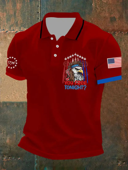 Men’s Funny Fourth of July Funny Eagle You Free Tonight Short Sleeve Top Red / S