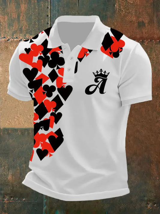 Men’s Funny Poker Casual Button T-Shirt White / S